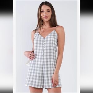 Sugar lips Gingham Grey White Checkered Romper Medium